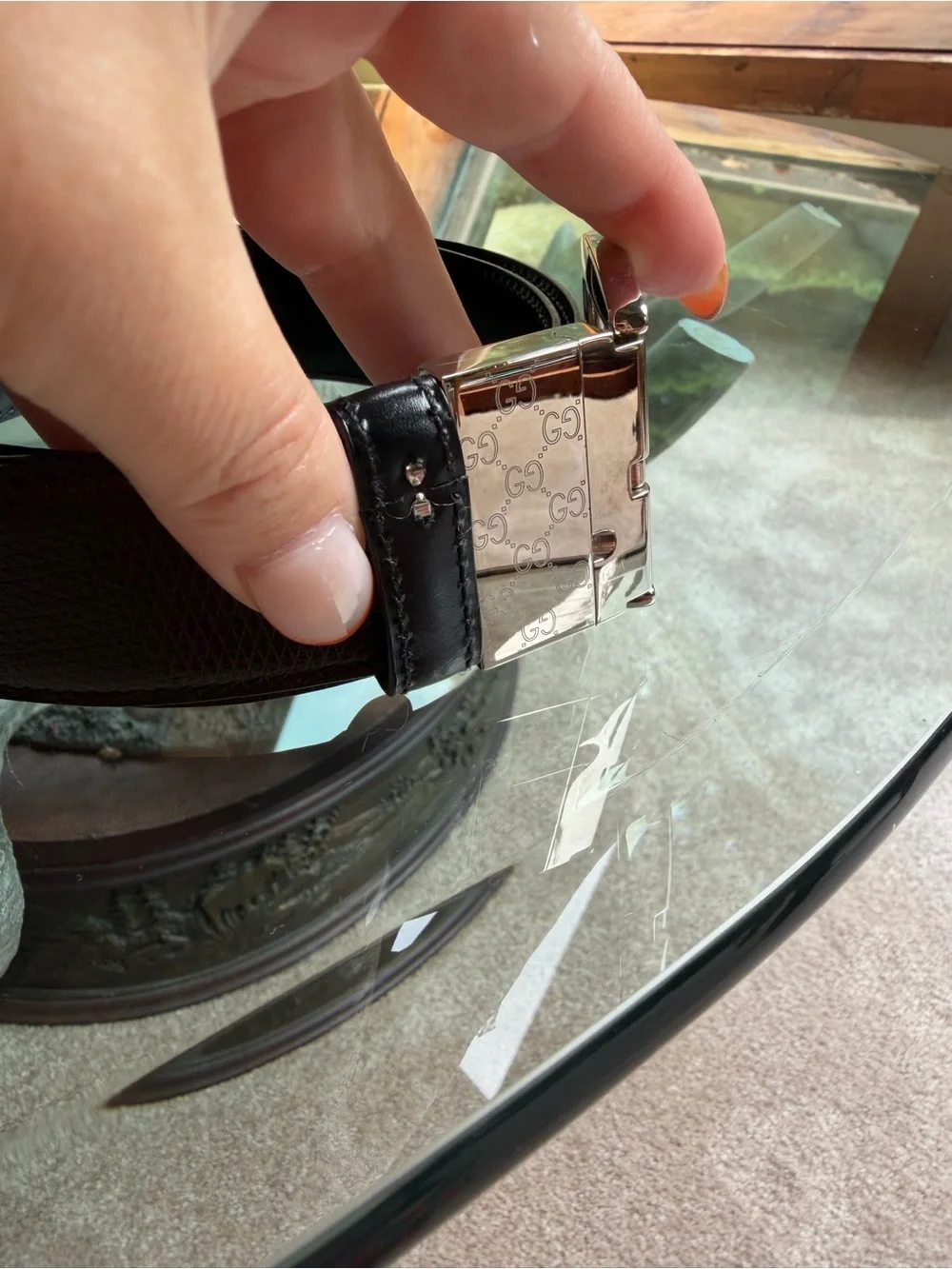 Gucci Brown  an black like having 2 belts in 1 Leather Belt with Silver Buckle